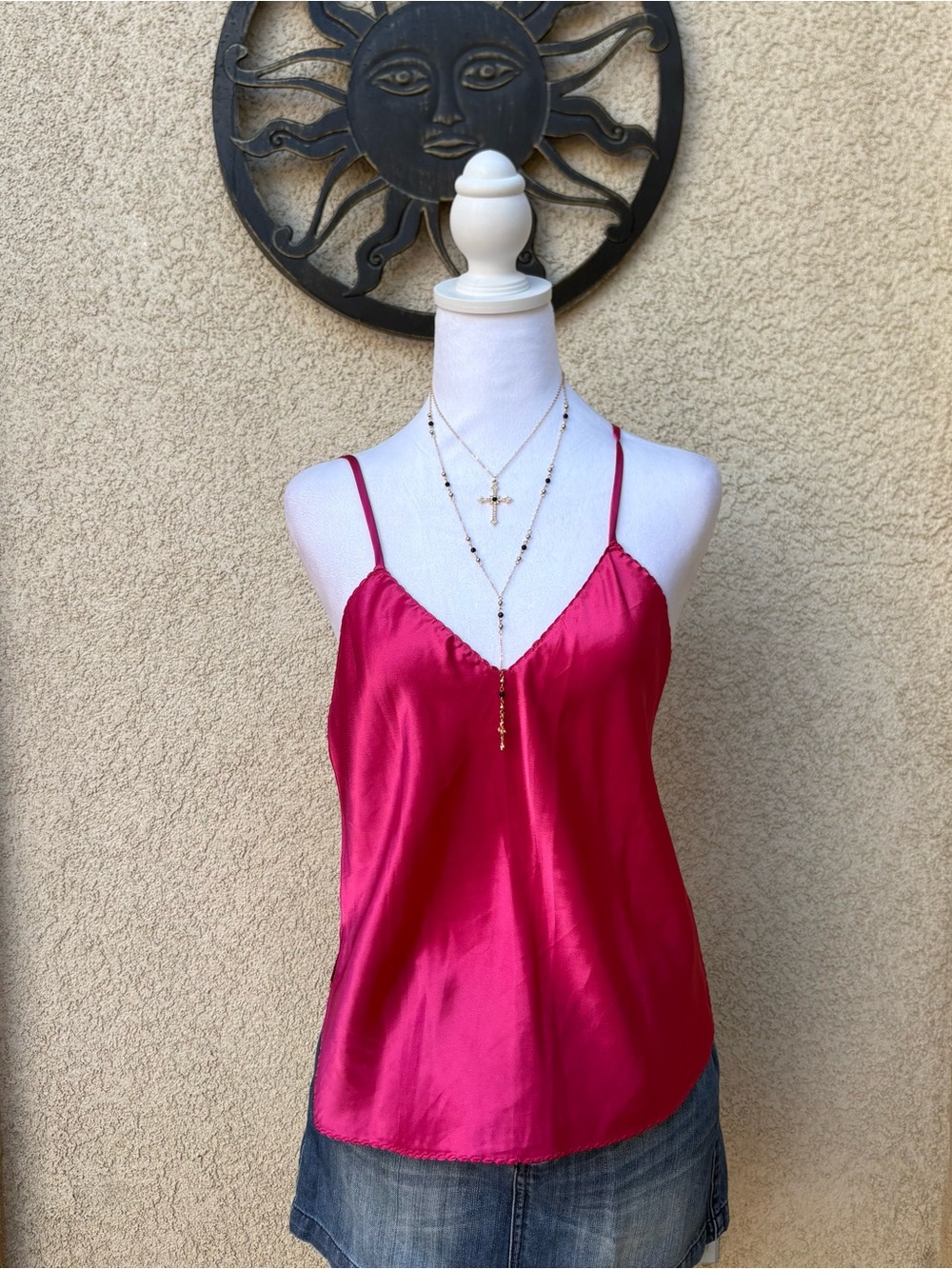 Repose Y2K Pink Silky Satin Cami Tank Top V-Neck Slip Top Coquette 2000s Vintage